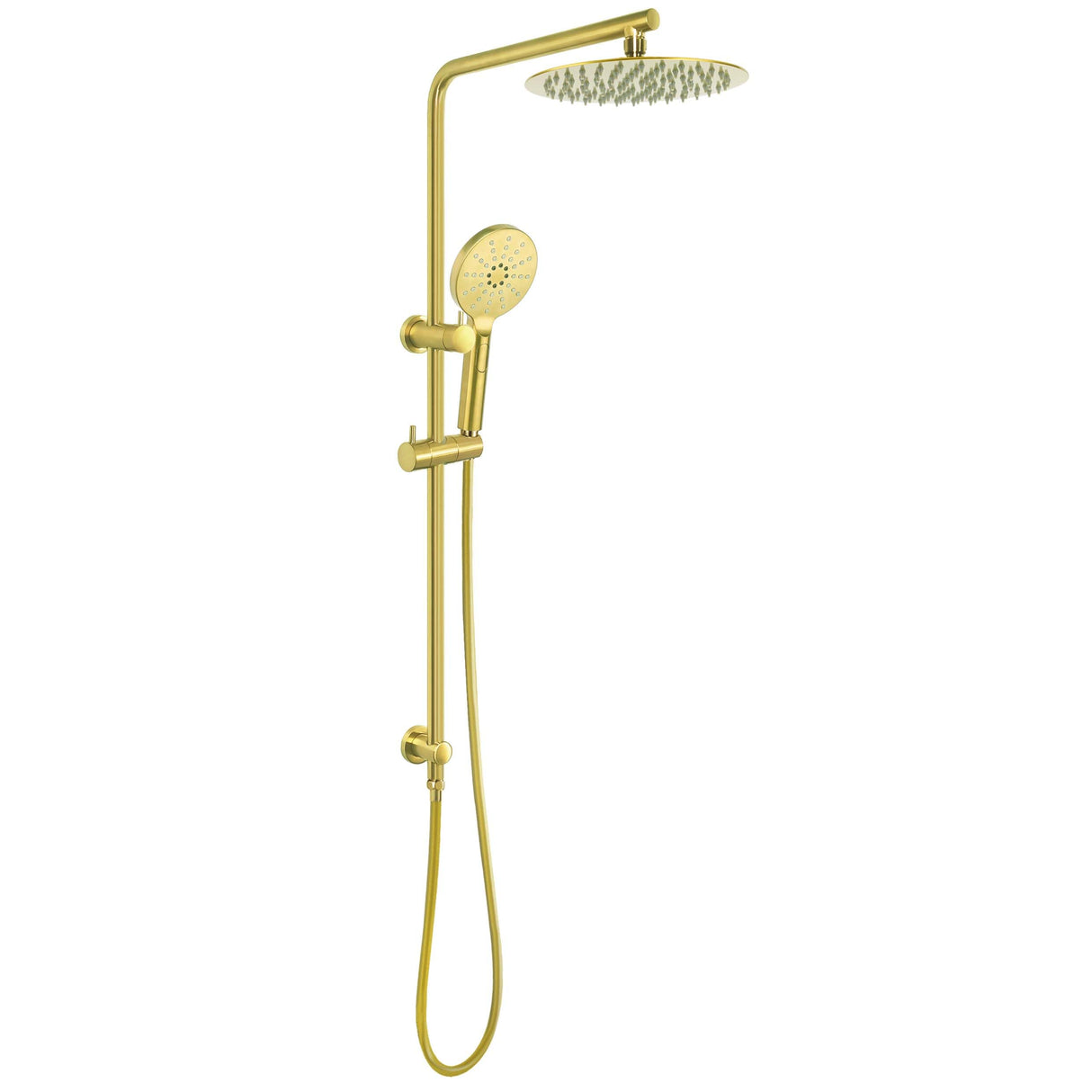 WELS Twin Shower Head Set Sliding Rail 3 Mode Handheld Arm Round Brushed Gold