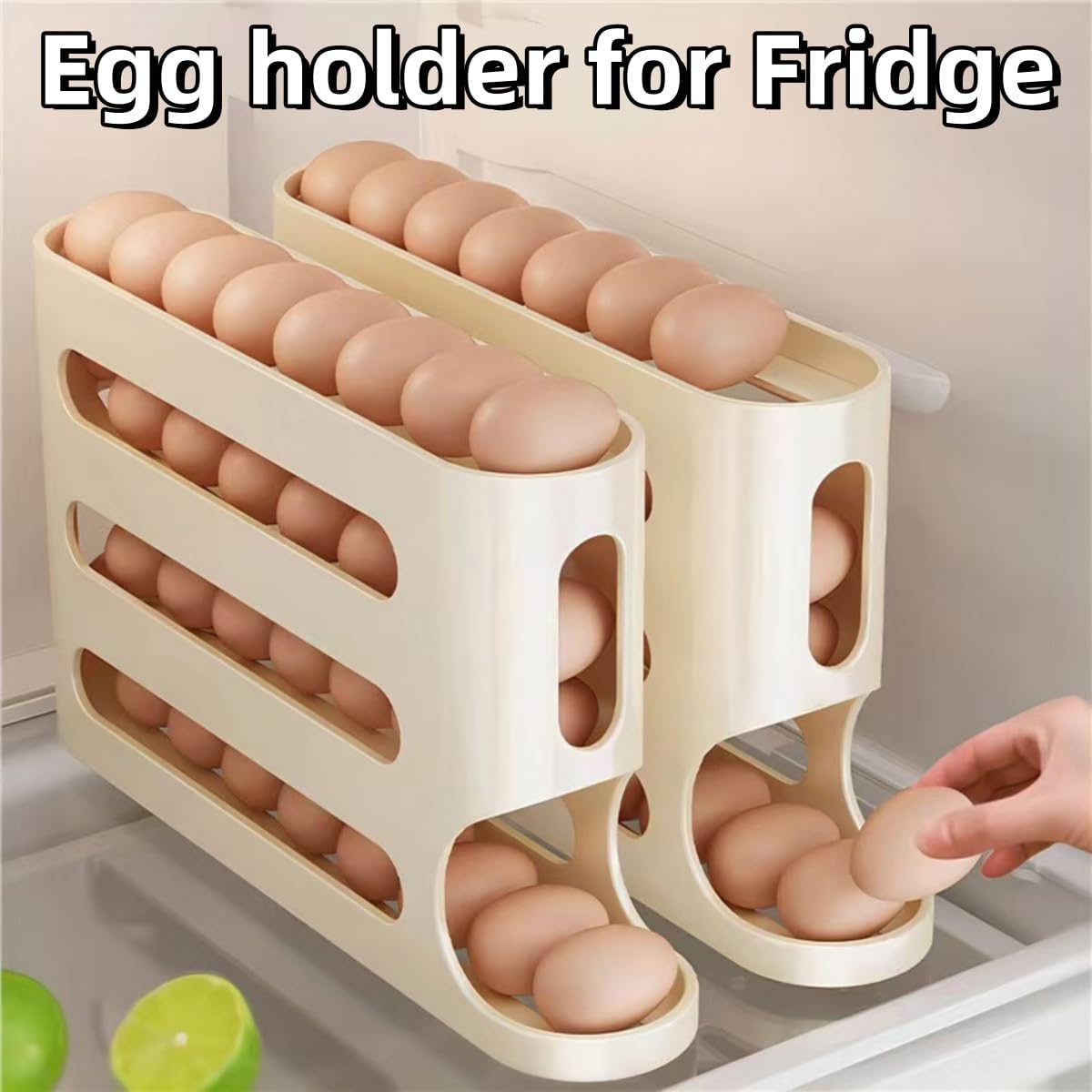 EggNest Holder for Fridge, Egg container for refrigerator,Automatic Rolling Egg Container, Space-Saving Rolling Eggs Dispenser, 4 Tiers Fridge Egg Rack for Refrigerator Holds up to 30 pcs