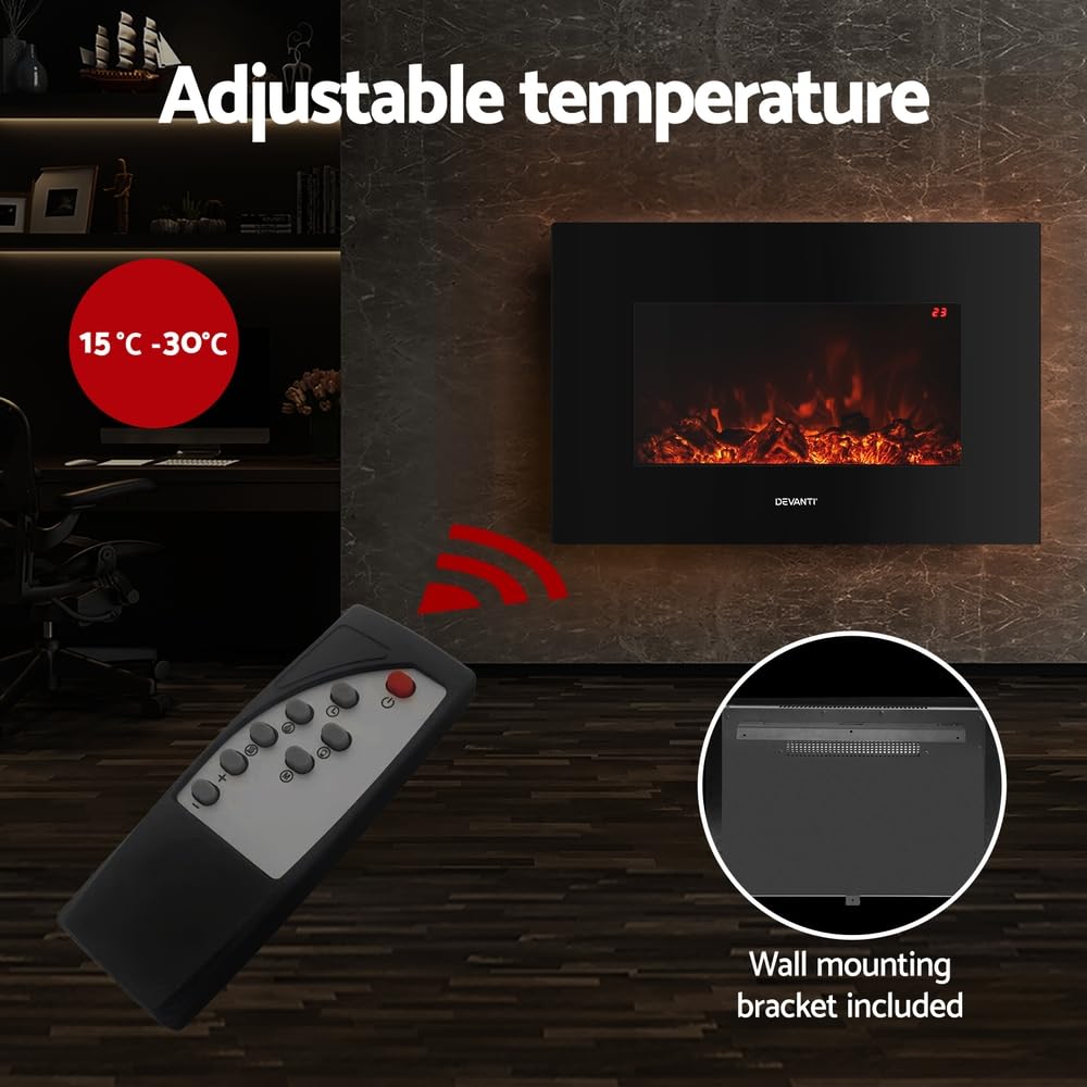 Electric Fireplace Fire Heater Wall Mounted 3D Flame Indoor 2000W Effect