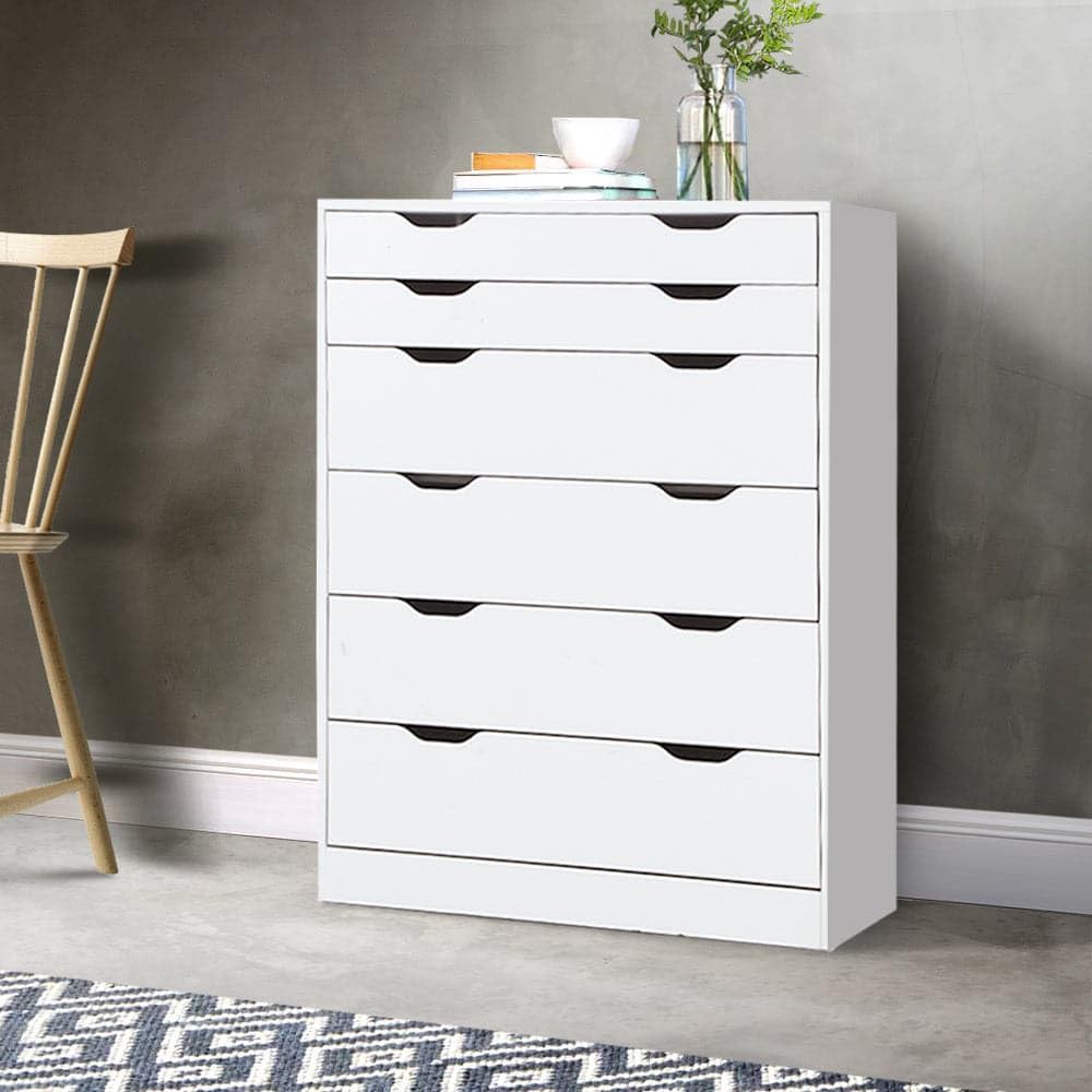 Chest of Drawers 6 Drawer White Tallboy, Dresser Clothes Storage Cabinet Organizer Lowboy Bedside Table Bedroom Furniture Home Living Room Hallway Entryway