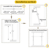 Adjustable Garment Rack Floor-to-Ceiling Clothes Rack - Thick Steel, Nail-Free Installation, with 4 Pillars, 5 Bars, and 2 Mesh Shelves