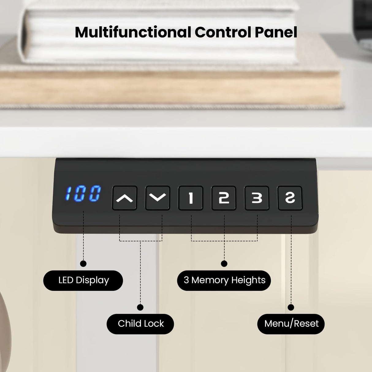 Electric Standing Desk, 140 x 60 cm Sit Stand Home Office Desk with 3 Memory Height Settings, Height Adjustable Computer Desk with 2 Hanging Hooks & Cable Management