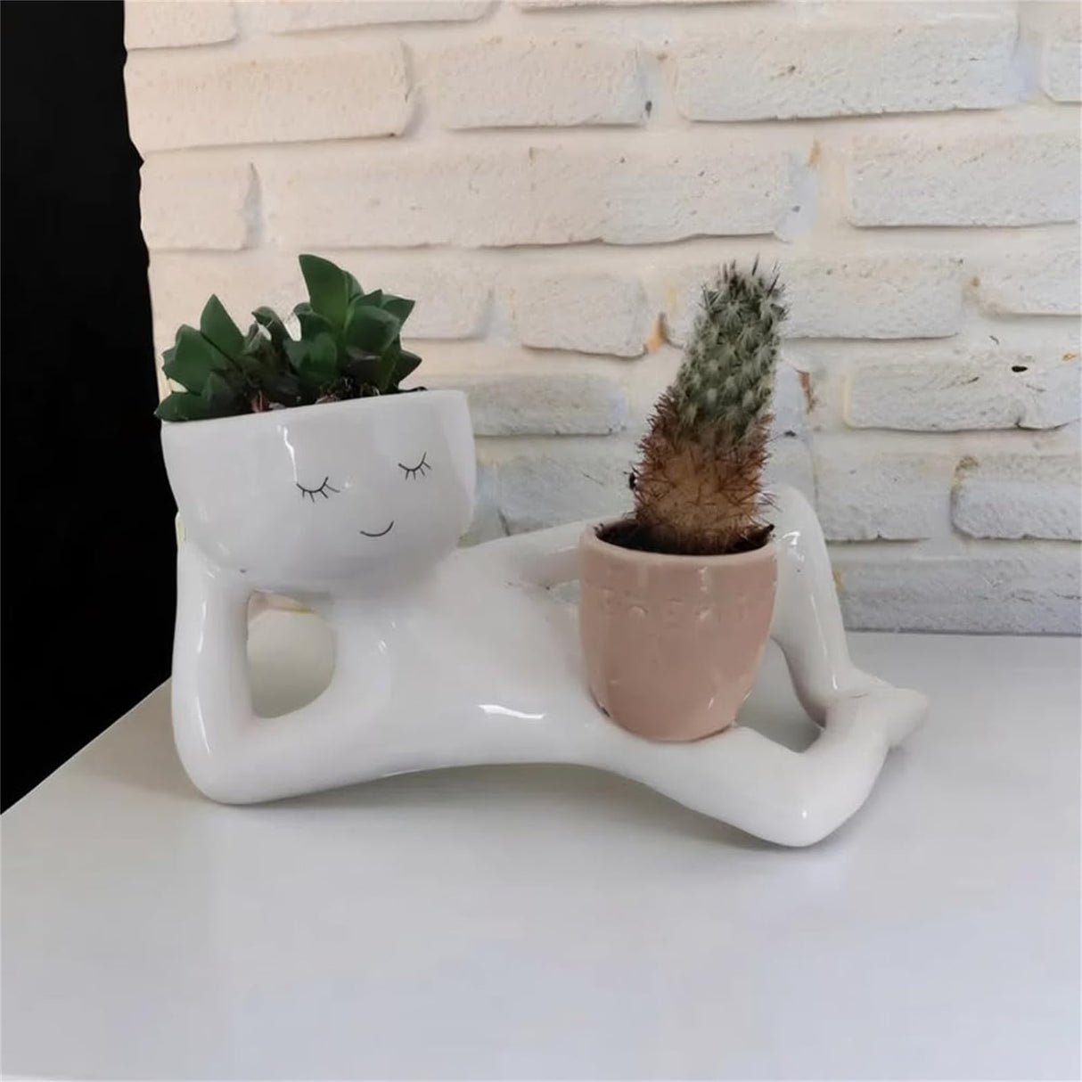 Lazy Guy Planter, Lazy Guy Planter Pots, Lazy Little Character Flowerpot, Cute Resin Flower Head Planters, Unique Little Character Succulent, for Home Garden Decoration (Blue)