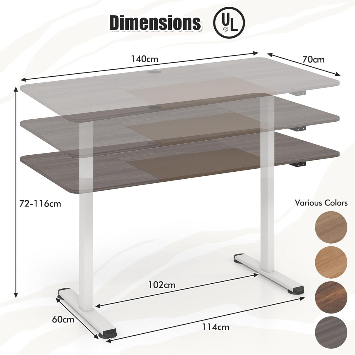 Large Electric Standing Desk, Height Adjustable Sit to Stand Desk, Metal Frame & Powerful Motor, Button Controller, Ergonomic Standing Workstation (Rustic Brown) 140 x 70cm