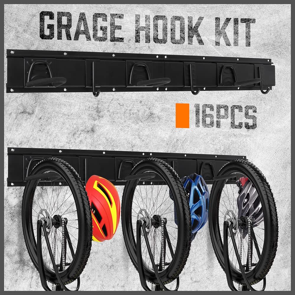 Bike Storage Rack, 6 Bike Racks and 6 Helmets Hooks, Wall Mounted Bike Storage Rack, Max capacity 600lbs