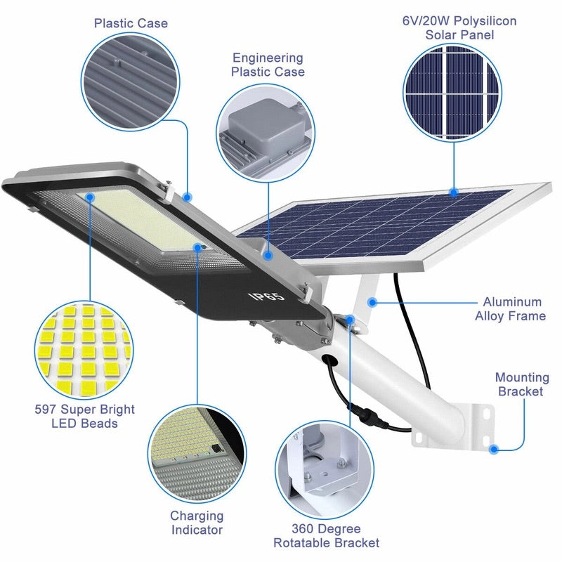 Solar Light 200W Outdoor Garden Street Security Lamp Floodlight Remote Sensor Wall Flood Down Parking Lot Spot Pole Waterproof