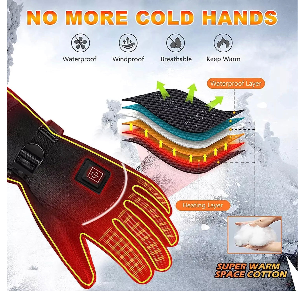 Men Electric Heated Gloves Touch Screen Motorcycle Gloves Hand Warmers Gloves