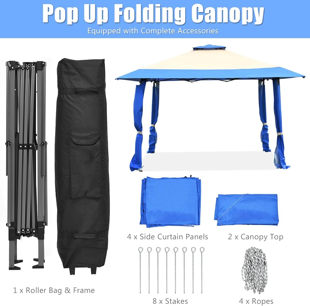 Canopy Tent, Gazebo Canopy w/ 2-Tier Roof, Silver-Coated Oxford Fabric & Powder-Coated Steel, 3 Adjustable Heights, Ideal for Yard, Patio, Beach & Park 393cm x 393cm