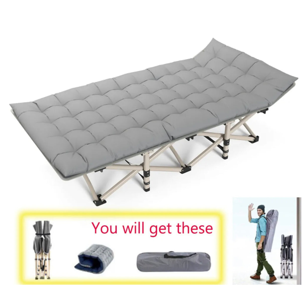 Camping Stretcher Single Foldable Folding Bed Mattress Recliner Mat with Bag