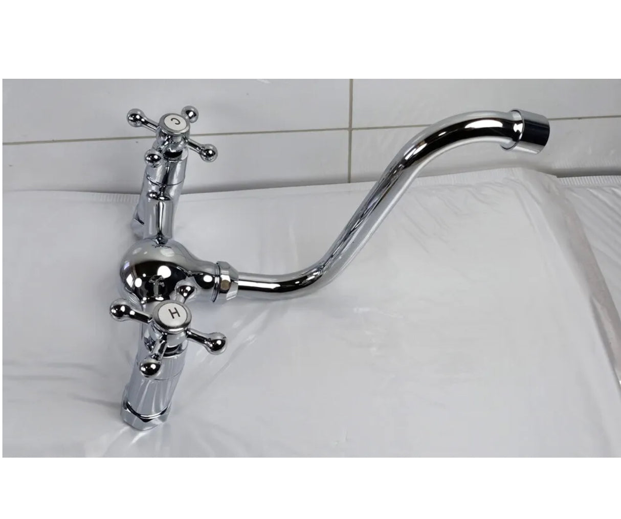 Wall Mounted Tap Brass Chrome Bathroom Faucet Sink Kitchen Mixer Swivel Spout