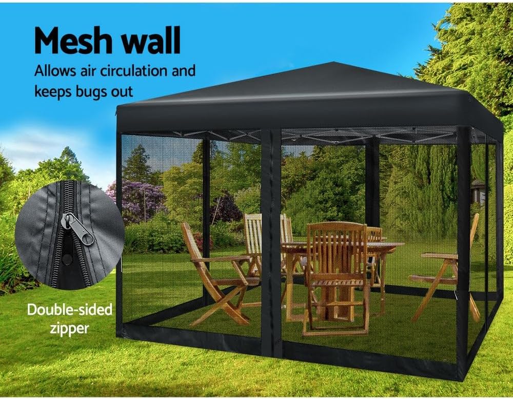 3x3 Marquee Gazebo, Pop Up Camping Tent Folding Gazebos Garden Outdoor Wedding Party Canopy Patio Carport, Water Resistant and UV Carry Bag Mesh Panels