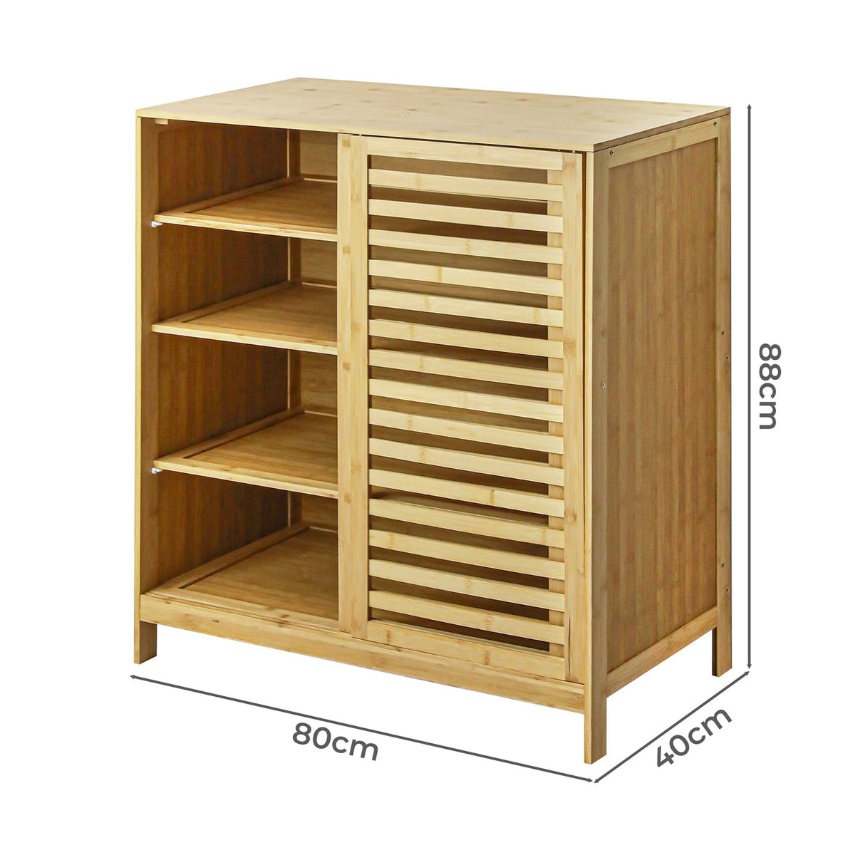 Bamboo Storage Cabinet, Freestanding Organizer, Cabinets Cupboard with Louvered Door and Open Shelf, for Bathroom Laundry Room, Entryway, Kitchen, Natural,80cm x 40cm x 88cm