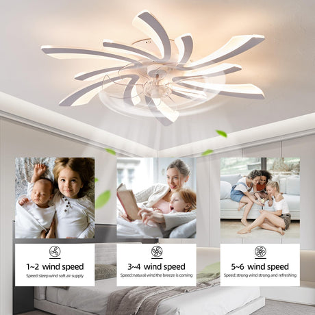 Ceiling Fan with Lights and Remote Control, Low Profile 31'' Ceiling Fan,3 Colors LED Light Dimmable Design,6 Wind Speeds, Timer Function and Stylish for Bedroom, Living Room, Kitchen (White)