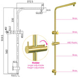 WELS Twin Shower Head Set Sliding Rail 3 Mode Handheld Arm Round Brushed Gold