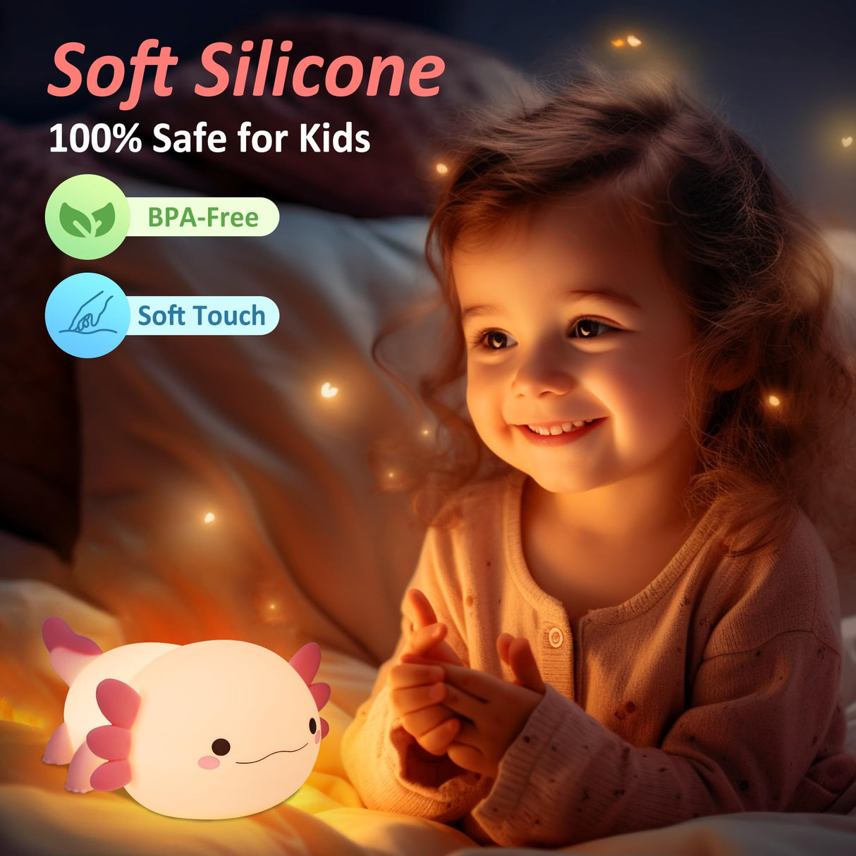 Axolotl Night Light, Axotolt Gifts for Kids, Cute Silicone Axotolts Lamp with Timer Dimmable, Nursery Nightlight for Breastfeeding, Bedroom Decor for Child Baby Girls