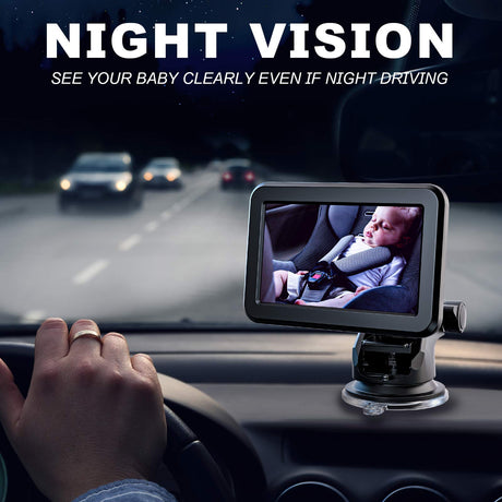 Baby Car Mirror, Back Seat Baby Car Camera with HD Night Vision Function Car Mirror Display, Reusable Sucker Bracket, Wide View, 12V Cigarette Lighter, Easily Observe the Baby’s Move