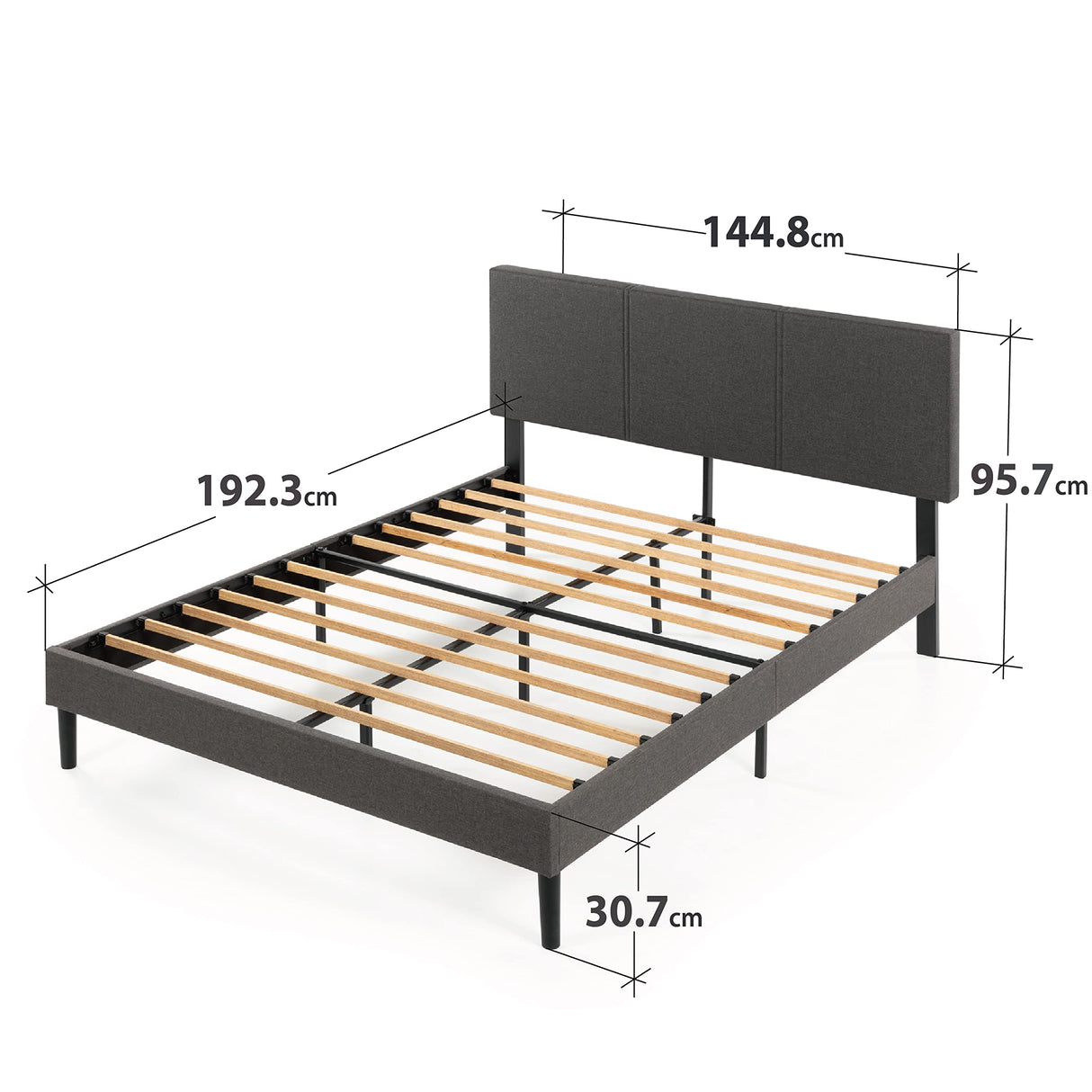 Bed Frame Double Size CAMBRIL Fabric Grey / Bedroom Furniture/Dark Grey Fabric/Bedroom Furniture, Strong slats