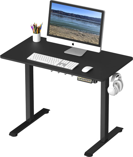 Electric Height Adjustable Sit Stand Desk with Hanging Hooks and Cable Management, 100 x 55 cm