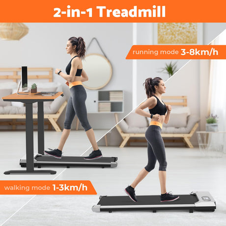 Under Desk Walking Pad Treadmill Home Compact Small Walking Jogging Machine Fitness Equipment, Max 8km/h, 120KG Capacity