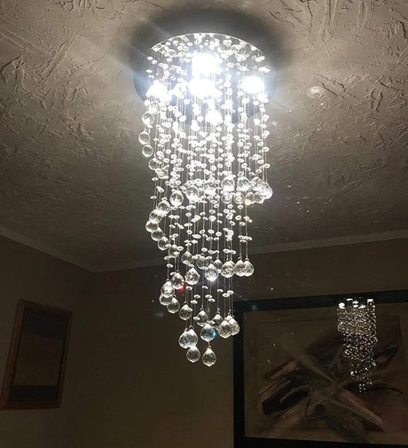 Elegant Spiral Crystal Chandelier Lights, Clear K9 Crystal Raindrop LED Ceiling Lights Chrome Flush Mount Pendant Lamp Fixture for Livingroom Dining Room Hallway Stairway Foyer D40cm H80cm A1A9