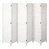 6 Panels Room Divider,Foldable Wooden Privacy Screen Dividers Partition Wall Screens for Home Pet Child Balcony Bedroom Bathroom, Portable Rattan Partition Separator Water-Resistant,White