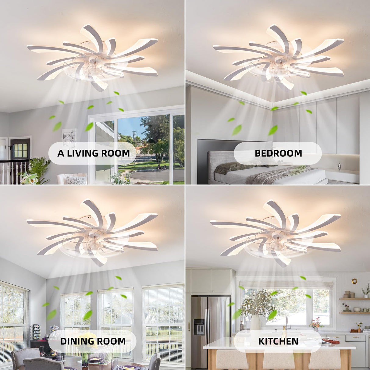 Ceiling Fan with Lights and Remote Control, Low Profile 31'' Ceiling Fan,3 Colors LED Light Dimmable Design,6 Wind Speeds, Timer Function and Stylish for Bedroom, Living Room, Kitchen (White)