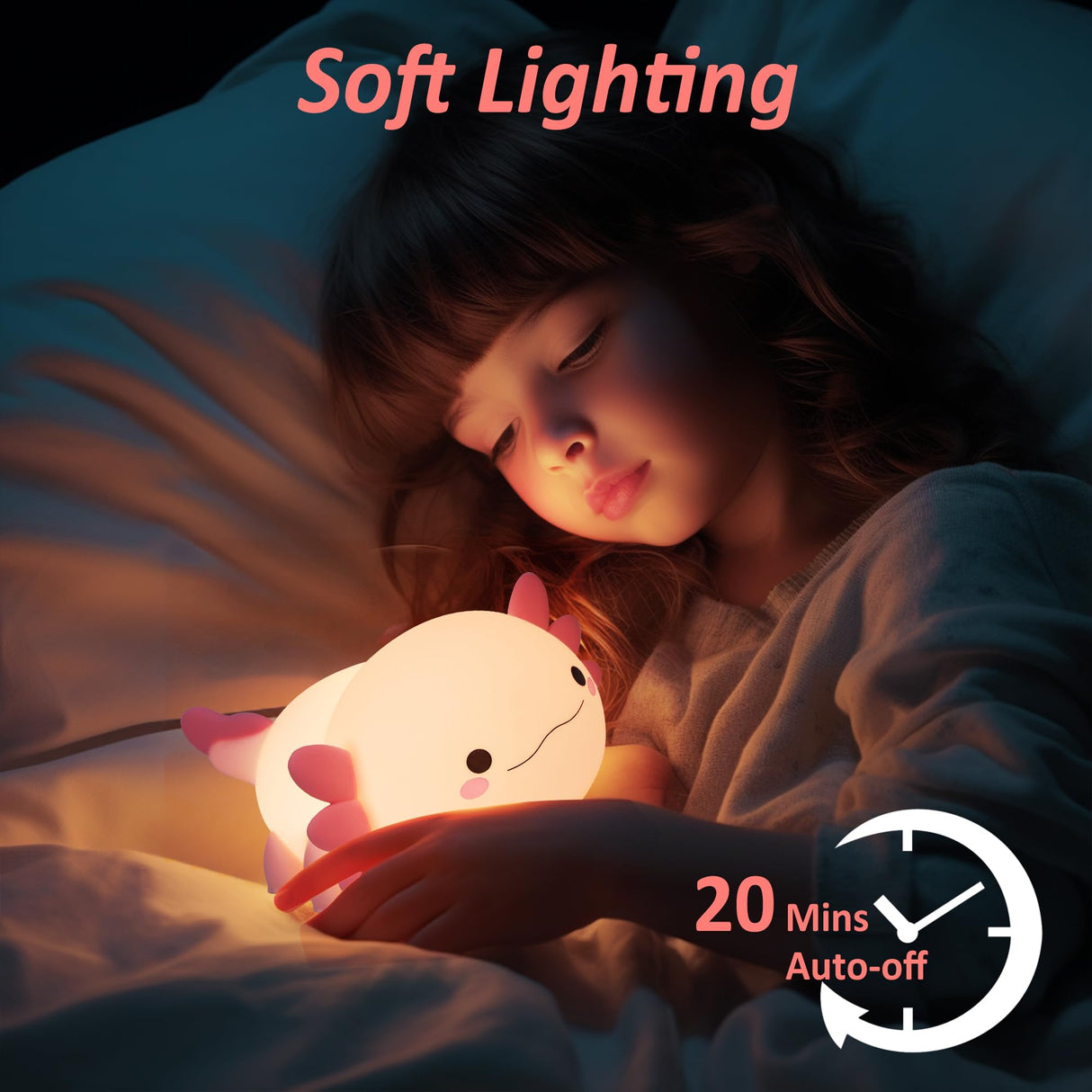 Axolotl Night Light, Axotolt Gifts for Kids, Cute Silicone Axotolts Lamp with Timer Dimmable, Nursery Nightlight for Breastfeeding, Bedroom Decor for Child Baby Girls