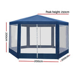 2x2 Marquee Gazebo, Pop Up Camping Tent Folding Gazebos Garden Outdoor Wedding Party Canopy Patio Carport, Water Resistant and UV 6 Mesh Wall Navy