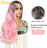 24 Inch Long Pink Wigs for Women Wavy Curly Wig Center Parted No Bangs Synthetic Hair Wig