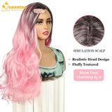 24 Inch Long Pink Wigs for Women Wavy Curly Wig Center Parted No Bangs Synthetic Hair Wig