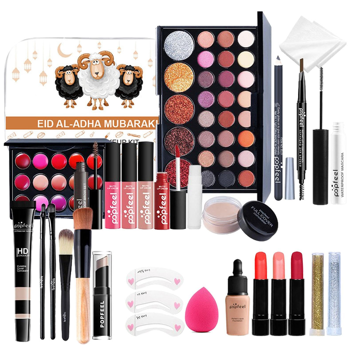 Beginner Makeup Kit - Travel Makeup Kit with Cosmetic Bag - Includes Eyeshadow Palette, Mascara, Lip Gloss, Foundation, Beauty Sponge