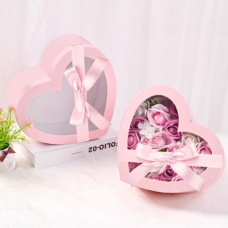 4Pcs Nesting Heart Shaped Gift Box with Clear Window Lids & Ribbons for Gifts Flower, Assorted Size Heart Gift Box Bulk for Mother's Day Valentine's Day Wedding Birthday Bridesmaid Proposal