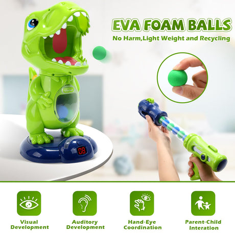 Movable Dinosaur Shooting Toys for Kids,Electronic Target Shooting Games with 2 Pump Gun,48 Balls Party Favor Toys with Score Record, LED & Sound, Dino Toys Boys and Girls