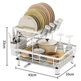 Dish Drying Rack for Kitchen Counter, 2 Tier Large Dish Rack with Drainboard, Multifunctional Anti-Rust Storage Rack, Detachable Metal Dish Drainer Organizer with Utensil Holder, Cups Holder (White)