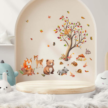 Woodland Animals Wall Decals - Baby Nursery Bear Fox Deer Autumn Wall Stickers - Kids Room Daycare Playroom Classroom Wall Decor