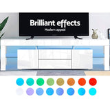 LED TV Unit Cabinet Entertainment Units, 200cm Stand Table Cabinets Open Storage Shelf Organiser Cupboard Home Living Room Bedroom Furniture, High Gloss 4 Flashing Modes White