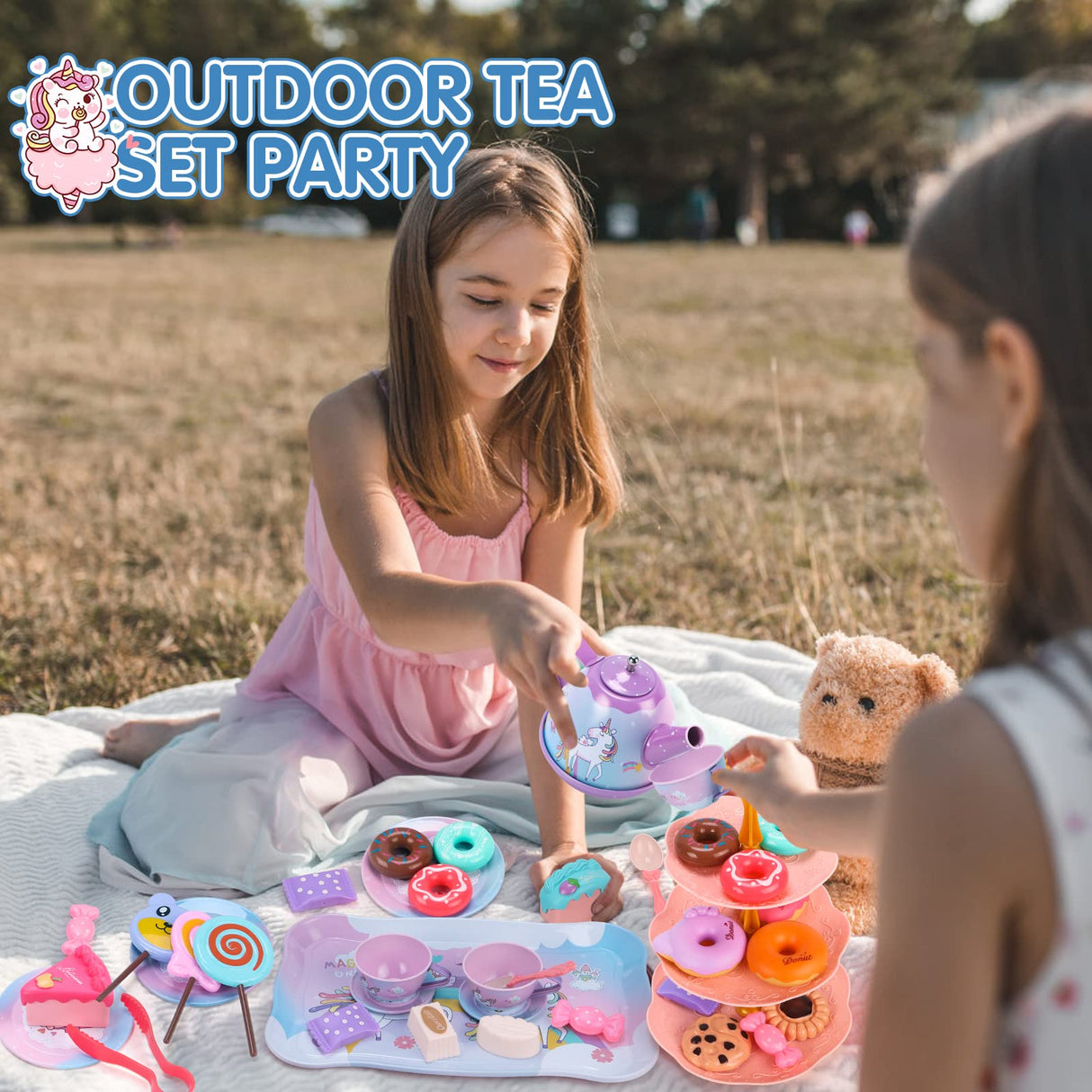 Unicorn Toys for Girls,48 PCS Kids Tea Set for Kids,Pretend Toy W/ Play Desserts,Tin Teapot,Educational Play Food Princess Toy Gift,Toddler Toys for 6 7 Year Old Girls Boys