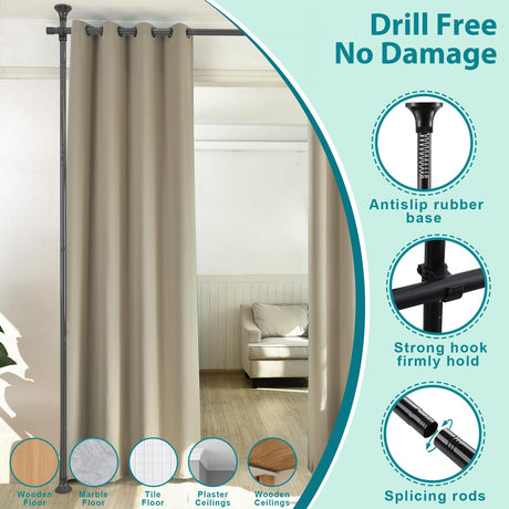 Room Divider- Adjustable 10FT No Drilling Curtain Rods Wall Divider for Room Separation, Heavy Duty Freestanding Hanging Room Divider Curtain Rod for Studio Rental, Room Partitions Dividers