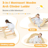 Kids Climbing Playset, 3-in-1 Wooden Arch Rocker Climber Ladder w/Cozy Cushion, Children Indoor Gym Playset Crawling Toy for Garden, Kids Amusement Park, Daycare, Playground for Kids