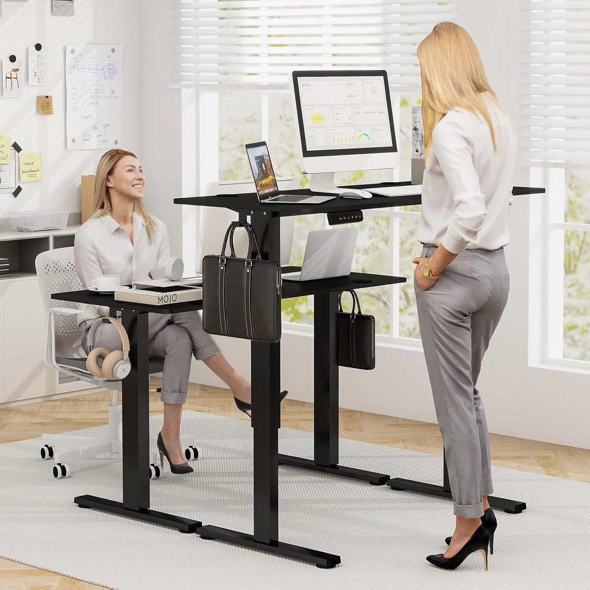 Electric Standing Desk, 120 x 60 cm Sit Stand Home Office Desk with 3 Memory Height Settings, Height Adjustable Computer Desk with 2 Hanging Hooks & Cable Management