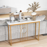 120cm Entryway Table Faux Marble Top Console Table w/Gold Finished Frame Modern Long Sofa Side Table w/Heavy-duty Metal Frame Narrow Accent Display Table for Living Room Hallway Entryway