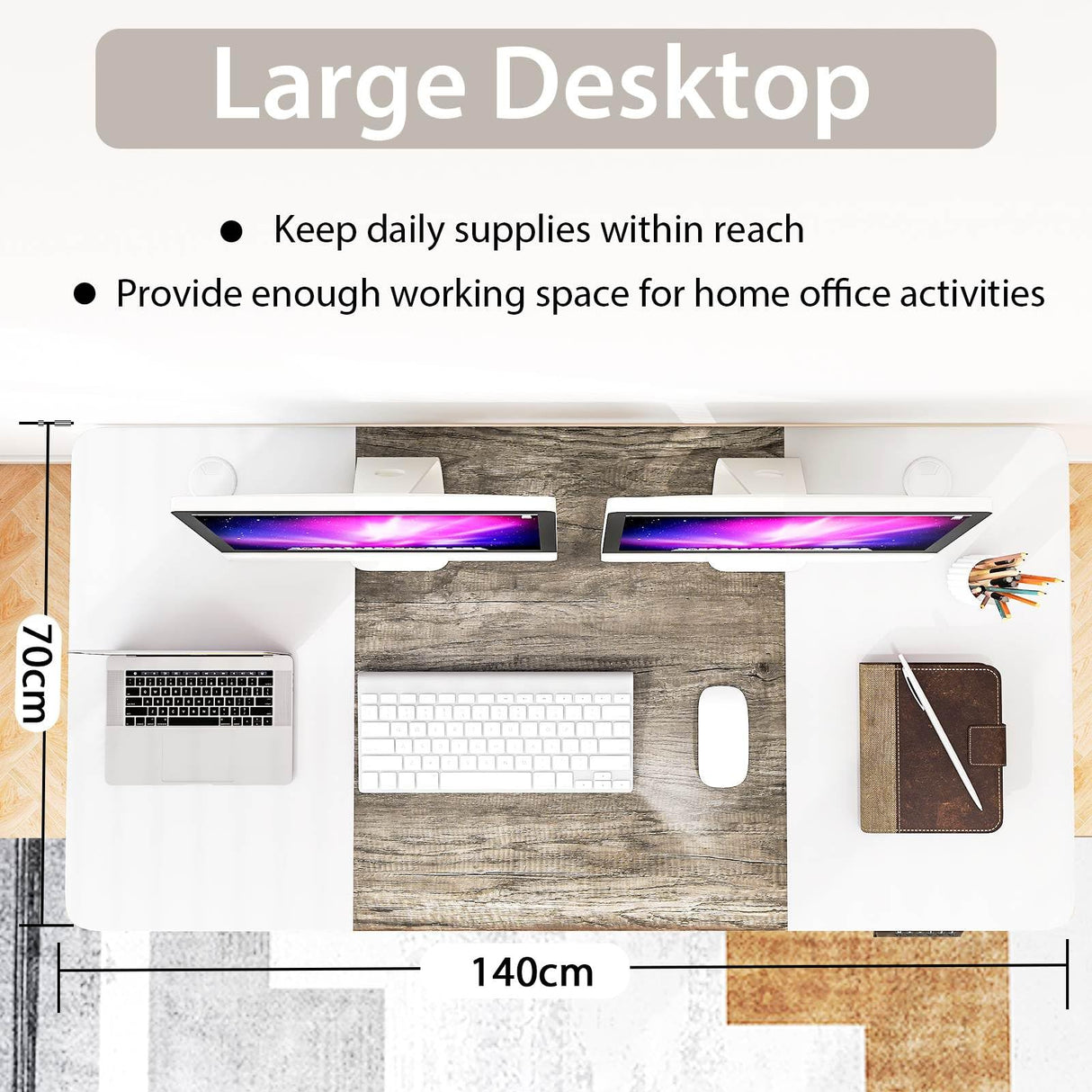 Electric Height Adjustable Standing Desk, Ergonomic Sit Stand Desk, Stand up Computer Workstation w/USB Charging Port, Storage Drawer, 2 Cable Holes, for Home Office 140 x 70 cm