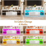 TV Cabinet with LED Lights, 160cm Modern Entertainment Center TV Unit Stand with Storage Cabinet and Glass Shelf, Media Console Table for Living Room, Bedroom,