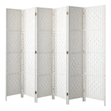 6 Panels Room Divider,Foldable Wooden Privacy Screen Dividers Partition Wall Screens for Home Pet Child Balcony Bedroom Bathroom, Portable Rattan Partition Separator Water-Resistant,White