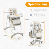 High Chair for Babies & Toddlers, Folding Baby High Chair w/Rolling Wheels, Adjustable Height, Footrest & Backrest, Removable Meal Tray, Space Saver High Chair for 6-36 Months (White)