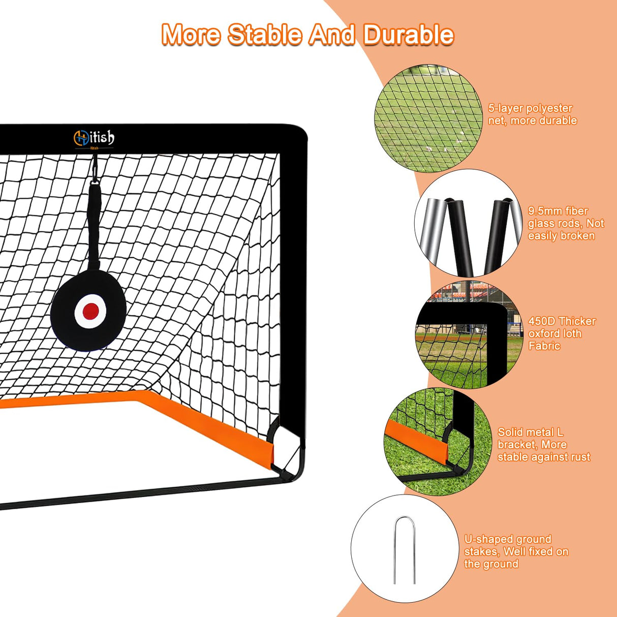 Hitish Kids Soccer Goals for Backyard, Portable Pop Up Soccer Nets with Carrying Bag, Toddler Goal Training Equipment with Ball, Agility Ladder, Cones and Target, Soccer Practice Set for Outdoor