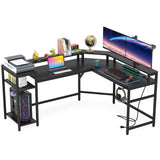 L-Shaped Gaming Desk with Power Outlets & LED Strips, L-Shaped Computer Desk with Storage Shelves, Corner Gaming Desk with Monitor Stand, Black Modern Writing Desk Home Office, Game Room