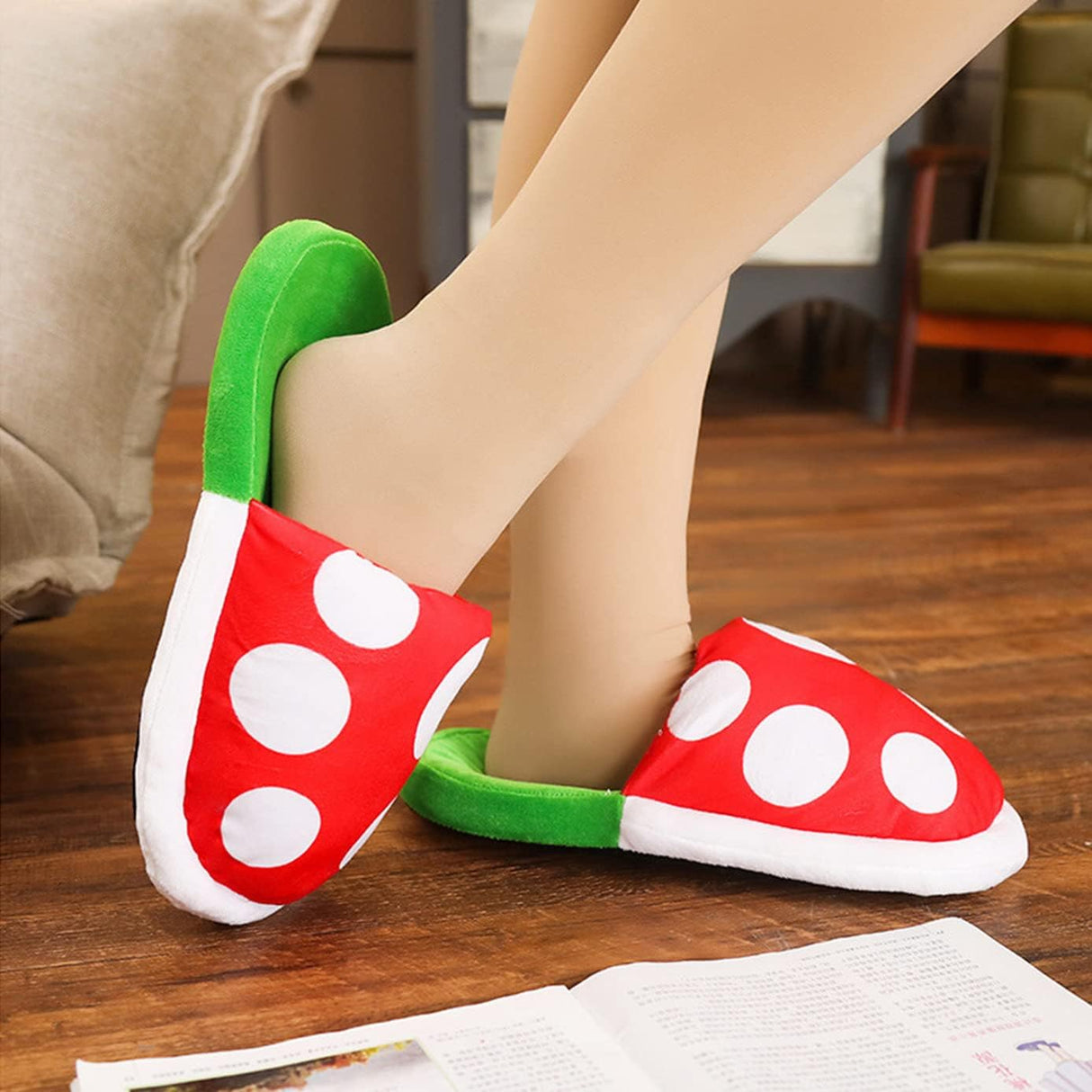 Piranha plant slippers Cute Cartoon Cotton Shoes with Green Pipe Pot Holder Valentine's Day Gifts