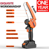 Mini Chainsaw 6 Inch, 1 Year Warranty, Cordless Electric Handheld Chainsaw 21v Portable Battery Powered Chain Saws with Safety Lock, (2 batteries and 2 chains 0.7kg) (6 Inch Mini Chainsaw)