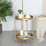 Round Metal Side Table with Double Tier,Coffee Table,Side Table,Night Stand for Living Room and Bedroom (Gold)